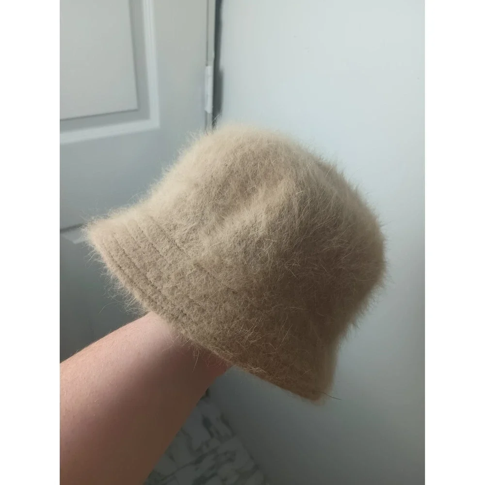 David & Young Tan Angora Blend Fuzzy Bucket Hat DY-KG-2 Beige Y2K Vintage Style